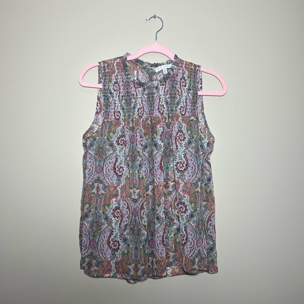 Maison d’ Amelie Paris Womens Paisley Lightweight Semi-sheer Top Blouse